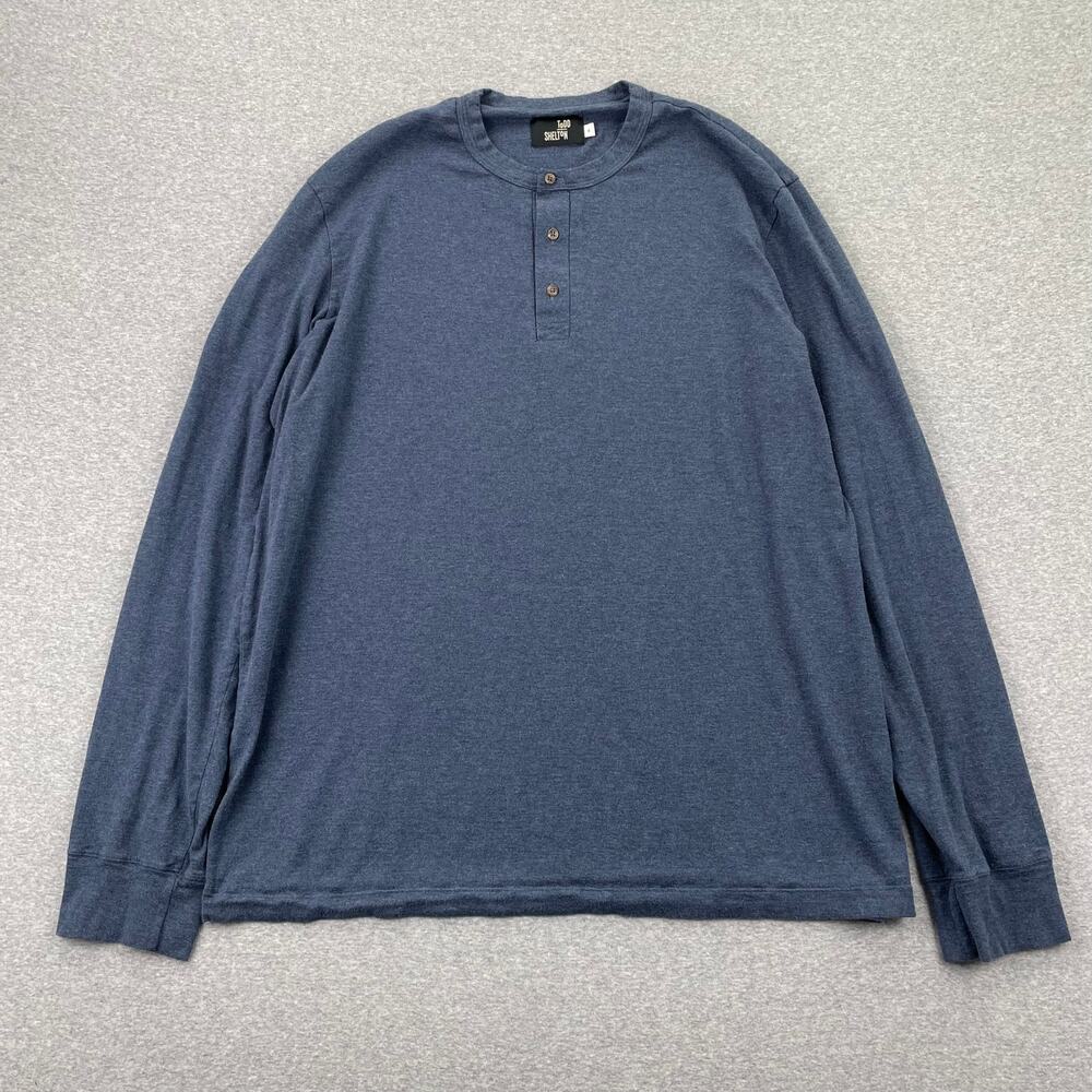 Todd Shelton Mens Henley Shirt Size XL Navy Blue Long Sleeve Preppy Y2K Classic